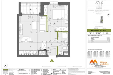 Rzut - Mieszkanie na sprzedaż 2 pokoje o powierzchni 35,29 m² - numer F1.C.10.02 w XYZ Place