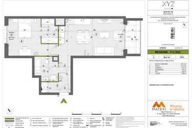 Rzut - Mieszkanie na sprzedaż 2 pokoje o powierzchni 55,27 m² - numer F1.C.10.03 w XYZ Place