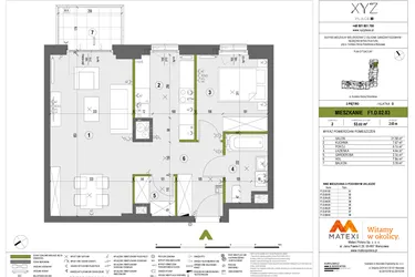 Rzut - Mieszkanie na sprzedaż 2 pokoje o powierzchni 53,02 m² - numer F1.D.02.03 w XYZ Place