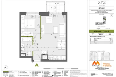 Rzut - Mieszkanie na sprzedaż 2 pokoje o powierzchni 39,02 m² - numer F1.D.03.02 w XYZ Place