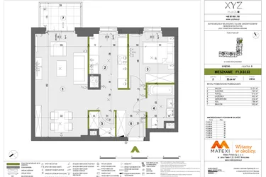 Rzut - Mieszkanie na sprzedaż 2 pokoje o powierzchni 53,04 m² - numer F1.D.03.03 w XYZ Place