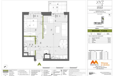 Rzut - Mieszkanie na sprzedaż 2 pokoje o powierzchni 39,08 m² - numer F1.D.04.02 w XYZ Place
