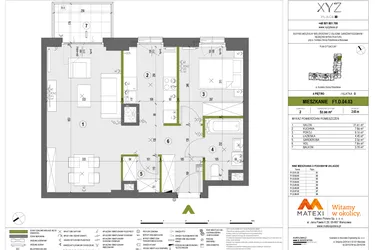 Rzut - Mieszkanie na sprzedaż 2 pokoje o powierzchni 52,98 m² - numer F1.D.04.03 w XYZ Place