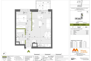 Rzut - Mieszkanie na sprzedaż 2 pokoje o powierzchni 39,05 m² - numer F1.D.05.02 w XYZ Place