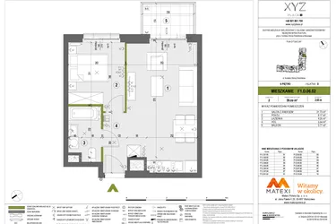 Rzut - Mieszkanie na sprzedaż 2 pokoje o powierzchni 39,09 m² - numer F1.D.06.02 w XYZ Place