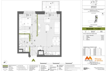 Rzut - Mieszkanie na sprzedaż 2 pokoje o powierzchni 39,1 m² - numer F1.D.08.02 w XYZ Place