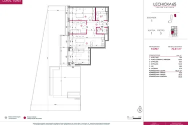 Rzut - Mieszkanie na sprzedaż 3 pokoje o powierzchni 70,61 m² - numer 1/0/M7 w Lechicka 65