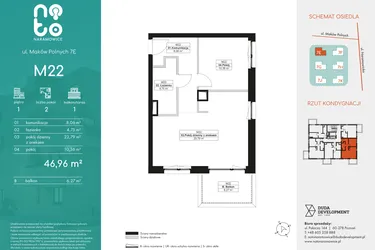 Rzut - Mieszkanie na sprzedaż 2 pokoje o powierzchni 46,96 m² - numer M22 w No To Naramowice