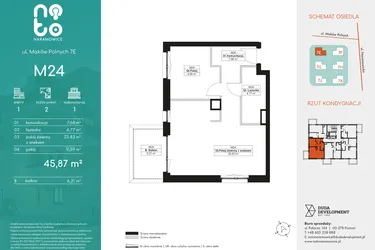 Rzut - Mieszkanie na sprzedaż 2 pokoje o powierzchni 45,87 m² - numer M24 w No To Naramowice