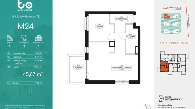 Rzut - Mieszkanie na sprzedaż 2 pokoje o powierzchni 45,87 m² - numer M24 w No To Naramowice