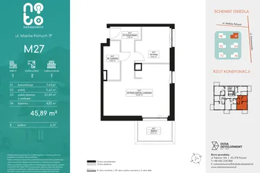 Rzut - Mieszkanie na sprzedaż 2 pokoje o powierzchni 45,89 m² - numer M27 w No To Naramowice