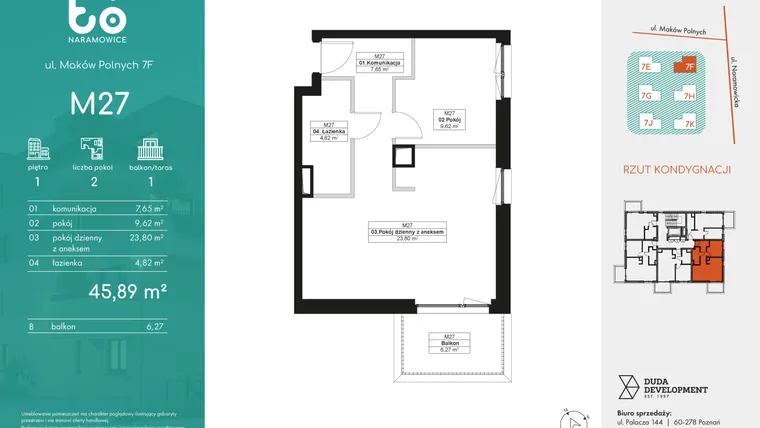 Rzut - Mieszkanie na sprzedaż 2 pokoje o powierzchni 45,89 m² - numer M27 w No To Naramowice