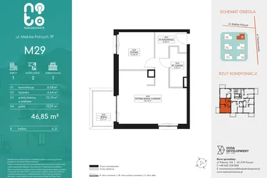 Rzut - Mieszkanie na sprzedaż 2 pokoje o powierzchni 46,85 m² - numer M29 w No To Naramowice