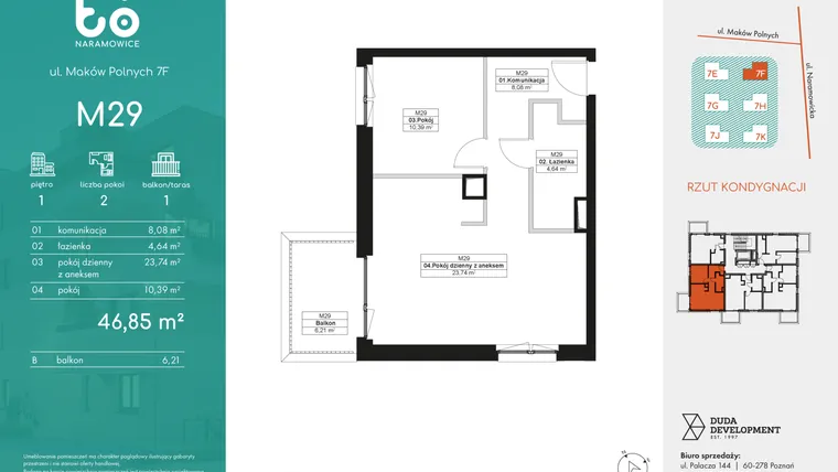 Rzut - Mieszkanie na sprzedaż 2 pokoje o powierzchni 46,85 m² - numer M29 w No To Naramowice