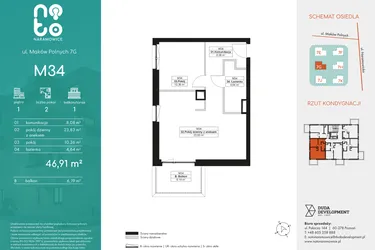 Rzut - Mieszkanie na sprzedaż 2 pokoje o powierzchni 46,91 m² - numer M34 w No To Naramowice