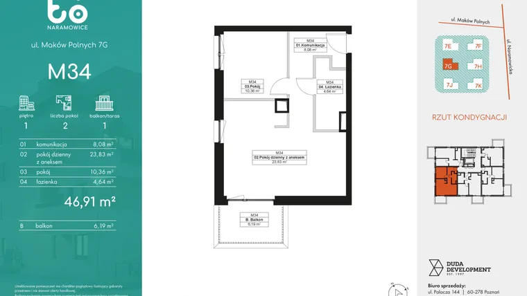 Rzut - Mieszkanie na sprzedaż 2 pokoje o powierzchni 46,91 m² - numer M34 w No To Naramowice
