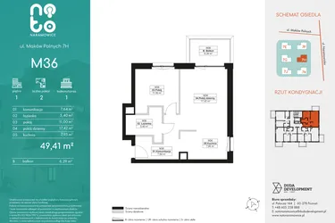Rzut - Mieszkanie na sprzedaż 2 pokoje o powierzchni 49,41 m² - numer M36 w No To Naramowice
