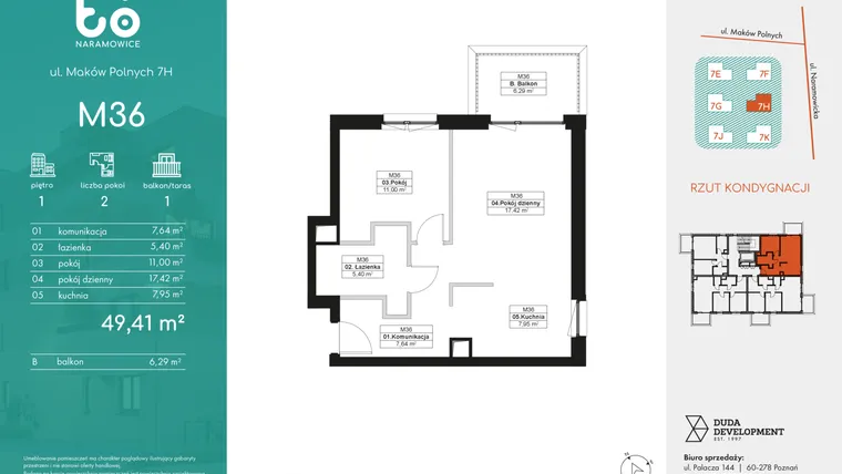 Rzut - Mieszkanie na sprzedaż 2 pokoje o powierzchni 49,41 m² - numer M36 w No To Naramowice