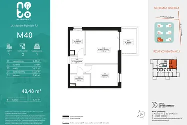 Rzut - Mieszkanie na sprzedaż 2 pokoje o powierzchni 40,48 m² - numer M40 w No To Naramowice