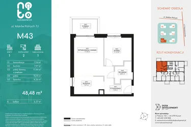 Rzut - Mieszkanie na sprzedaż 2 pokoje o powierzchni 48,48 m² - numer M43 w No To Naramowice