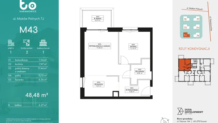 Rzut - Mieszkanie na sprzedaż 2 pokoje o powierzchni 48,48 m² - numer M43 w No To Naramowice