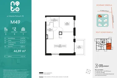 Rzut - Mieszkanie na sprzedaż 2 pokoje o powierzchni 46,89 m² - numer M49 w No To Naramowice