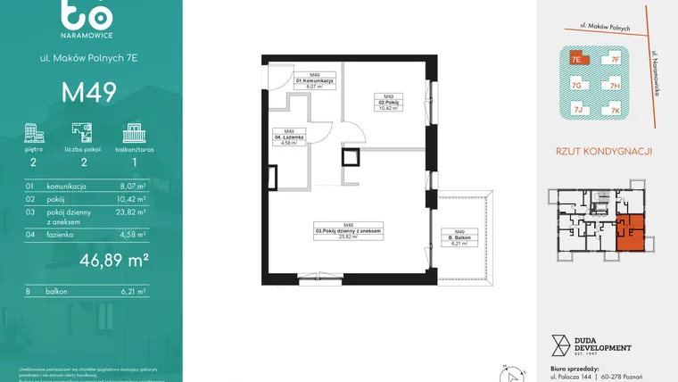Rzut - Mieszkanie na sprzedaż 2 pokoje o powierzchni 46,89 m² - numer M49 w No To Naramowice