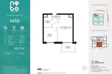 Rzut - Mieszkanie na sprzedaż 2 pokoje o powierzchni 40,11 m² - numer M50 w No To Naramowice
