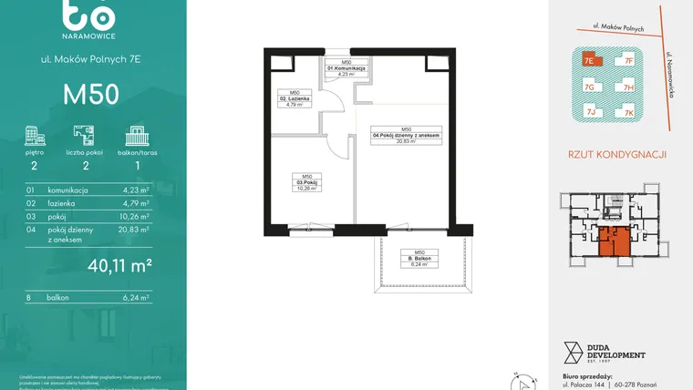 Rzut - Mieszkanie na sprzedaż 2 pokoje o powierzchni 40,11 m² - numer M50 w No To Naramowice