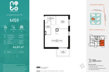 Rzut - Mieszkanie na sprzedaż 2 pokoje o powierzchni 46,83 m² - numer M59 w No To Naramowice