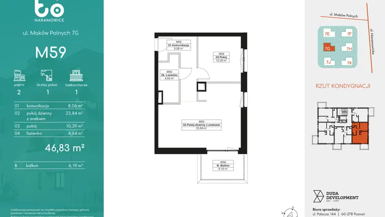 Rzut - Mieszkanie na sprzedaż 2 pokoje o powierzchni 46,83 m² - numer M59 w No To Naramowice