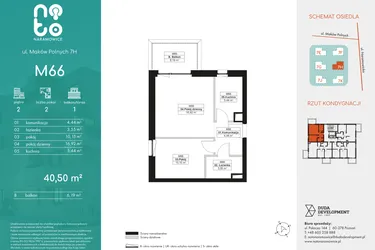 Rzut - Mieszkanie na sprzedaż 2 pokoje o powierzchni 40,5 m² - numer M66 w No To Naramowice