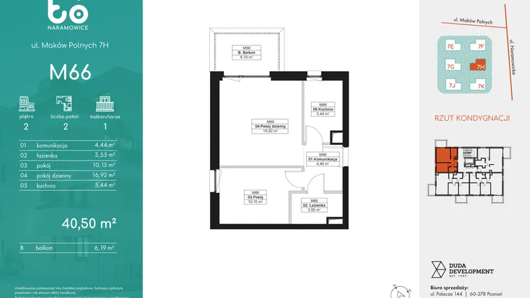 Rzut - Mieszkanie na sprzedaż 2 pokoje o powierzchni 40,5 m² - numer M66 w No To Naramowice