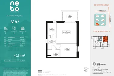 Rzut - Mieszkanie na sprzedaż 2 pokoje o powierzchni 40,51 m² - numer M67 w No To Naramowice