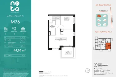 Rzut - Mieszkanie na sprzedaż 2 pokoje o powierzchni 44,8 m² - numer M76 w No To Naramowice