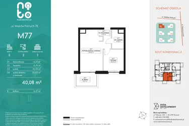 Rzut - Mieszkanie na sprzedaż 2 pokoje o powierzchni 40,08 m² - numer M77 w No To Naramowice