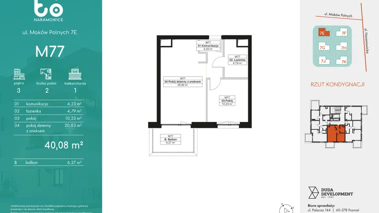 Rzut - Mieszkanie na sprzedaż 2 pokoje o powierzchni 40,08 m² - numer M77 w No To Naramowice