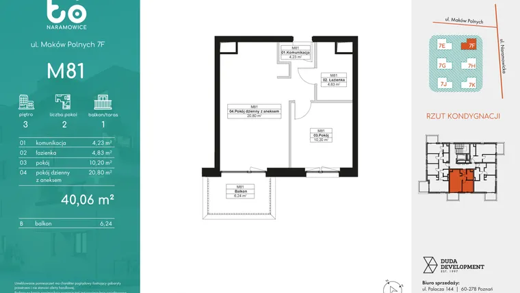 Rzut - Mieszkanie na sprzedaż 2 pokoje o powierzchni 40,06 m² - numer M81 w No To Naramowice