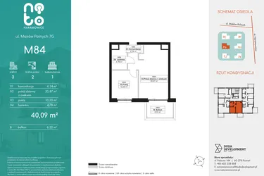 Rzut - Mieszkanie na sprzedaż 2 pokoje o powierzchni 40,09 m² - numer M84 w No To Naramowice