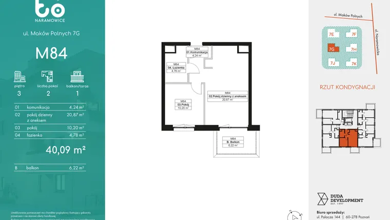 Rzut - Mieszkanie na sprzedaż 2 pokoje o powierzchni 40,09 m² - numer M84 w No To Naramowice