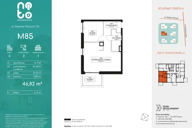 Rzut - Mieszkanie na sprzedaż 2 pokoje o powierzchni 46,82 m² - numer M85 w No To Naramowice