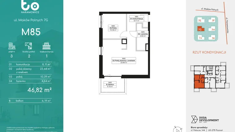 Rzut - Mieszkanie na sprzedaż 2 pokoje o powierzchni 46,82 m² - numer M85 w No To Naramowice