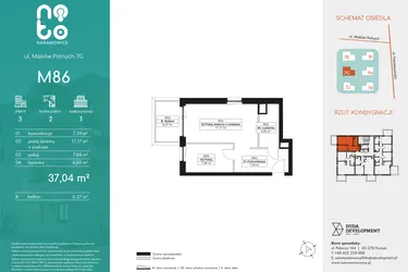 Rzut - Mieszkanie na sprzedaż 2 pokoje o powierzchni 37,04 m² - numer M86 w No To Naramowice