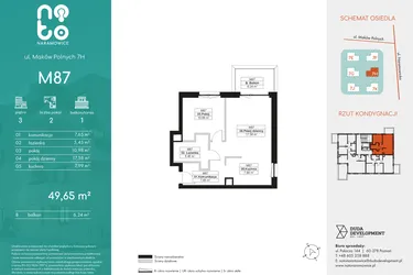Rzut - Mieszkanie na sprzedaż 2 pokoje o powierzchni 49,65 m² - numer M87 w No To Naramowice