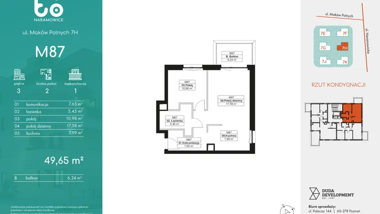Rzut - Mieszkanie na sprzedaż 2 pokoje o powierzchni 49,65 m² - numer M87 w No To Naramowice