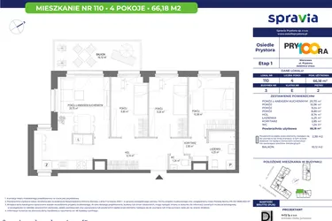 Rzut - Mieszkanie na sprzedaż 4 pokoje o powierzchni 66,23 m² - numer 110 w Osiedle Prystora