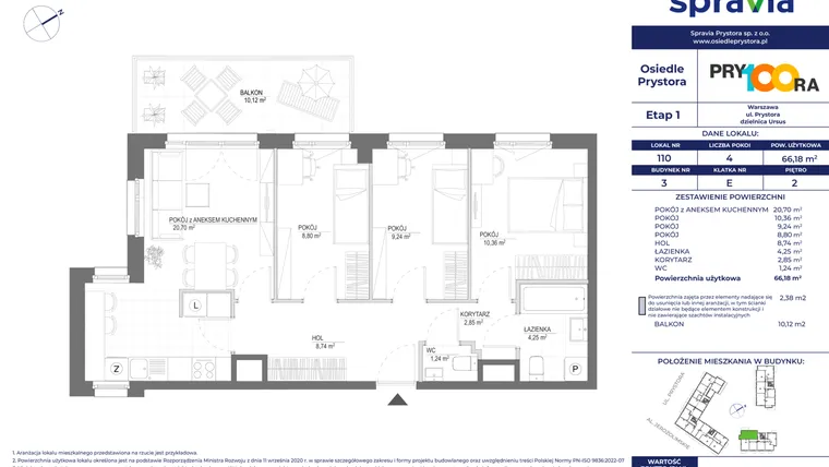 Rzut - Mieszkanie na sprzedaż 4 pokoje o powierzchni 66,23 m² - numer 110 w Osiedle Prystora