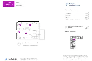 Rzut - Mieszkanie na sprzedaż 2 pokoje o powierzchni 37,06 m² - numer 1.A.1.01 w Murapol Osiedle Szafirove II