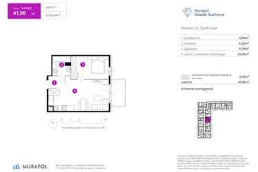 Rzut - Mieszkanie na sprzedaż 2 pokoje o powierzchni 41,88 m² - numer 1.A.1.03 w Murapol Osiedle Szafirove II