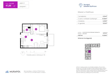 Rzut - Mieszkanie na sprzedaż 2 pokoje o powierzchni 41,88 m² - numer 1.A.2.03 w Murapol Osiedle Szafirove II